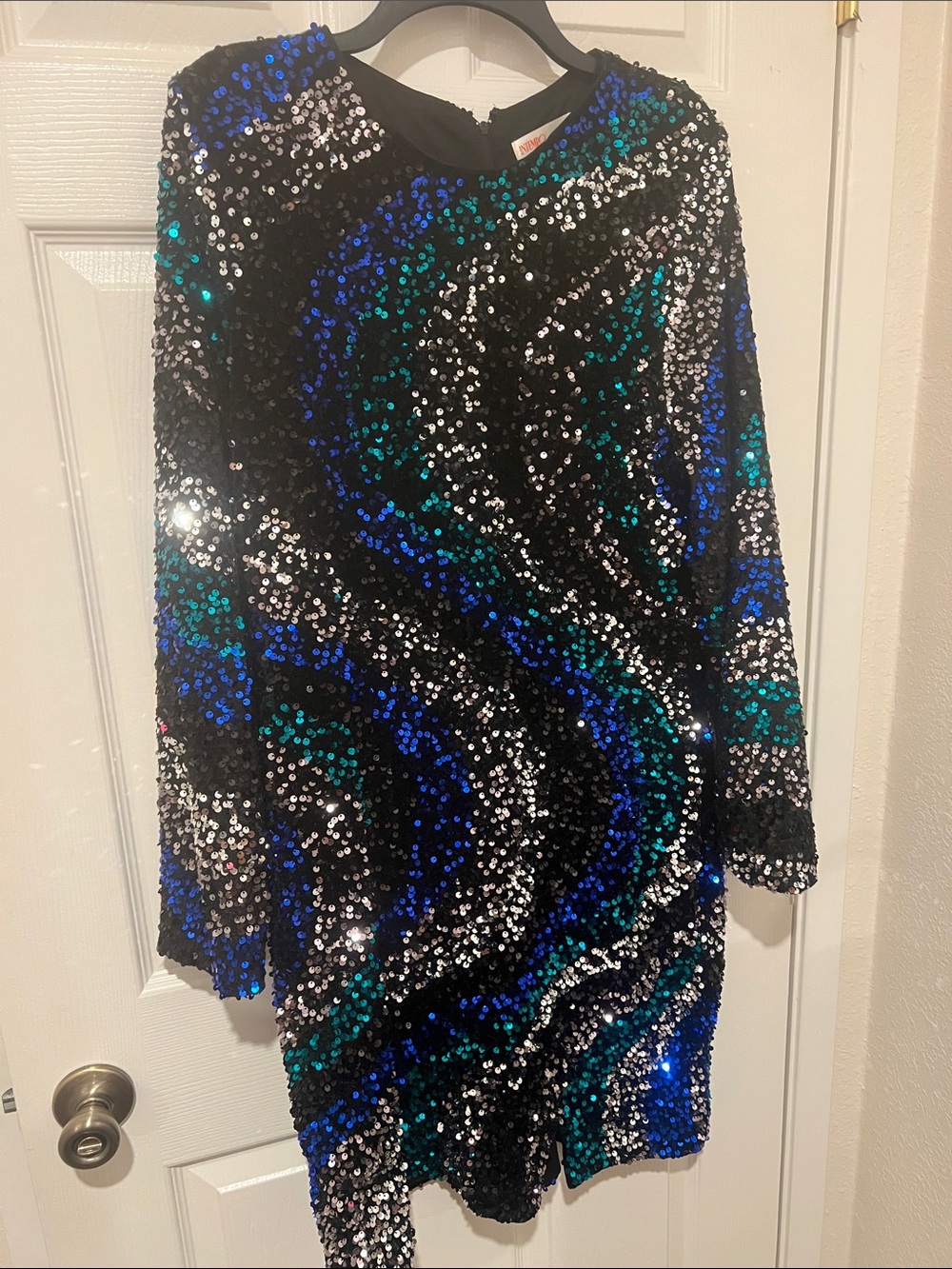 Black Sequin Mini Dress with Blue & Teal Accents